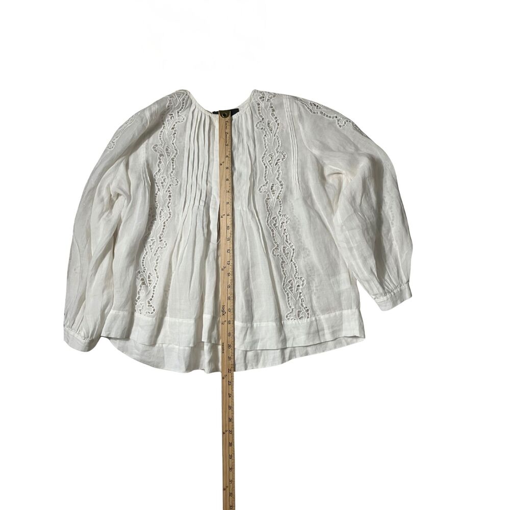 Nili Lotan White Embroidered Ramie Blouse | Made in India | Size XS - Picture 5 of 8